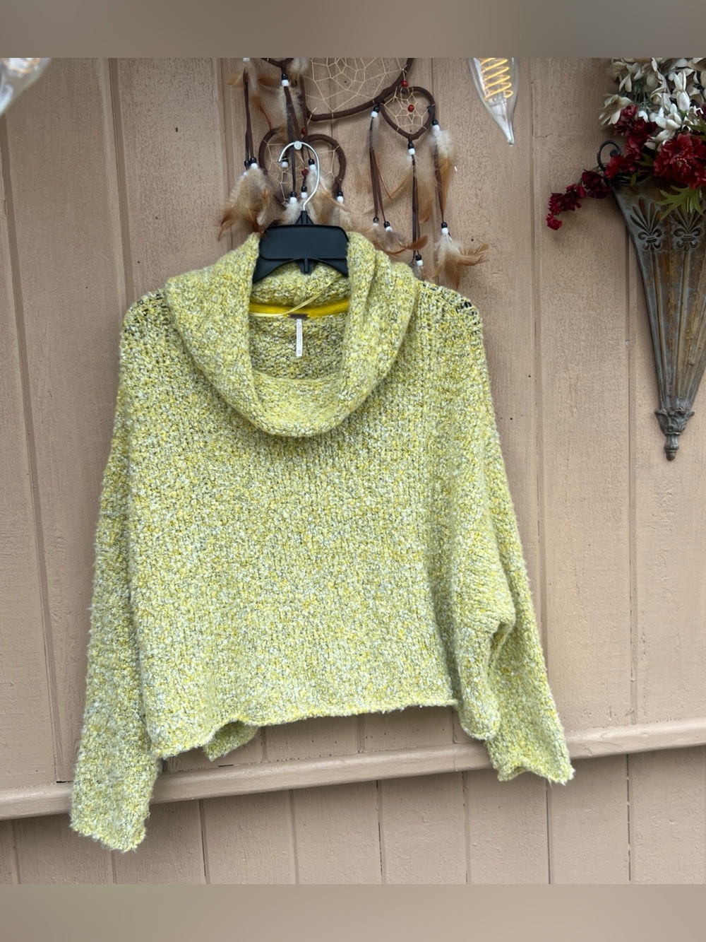 Free People Lemon Bouclé Cowl neck sweater fits XS/S/M/L